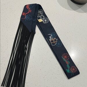 Navy twilly with Fringe and Colorful Wheel Design